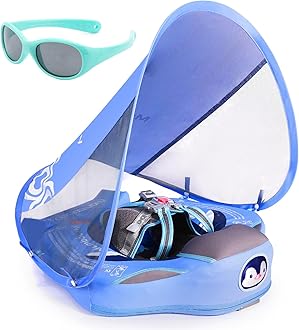 Mambobabyフロート キャノピーとテール付き アップグレード インフレータブルでないベビープールフロート マンボフロートスイムトレーナー ソリッド幼児用スイムフロート 調節可能なパールフォームベビースイムリング