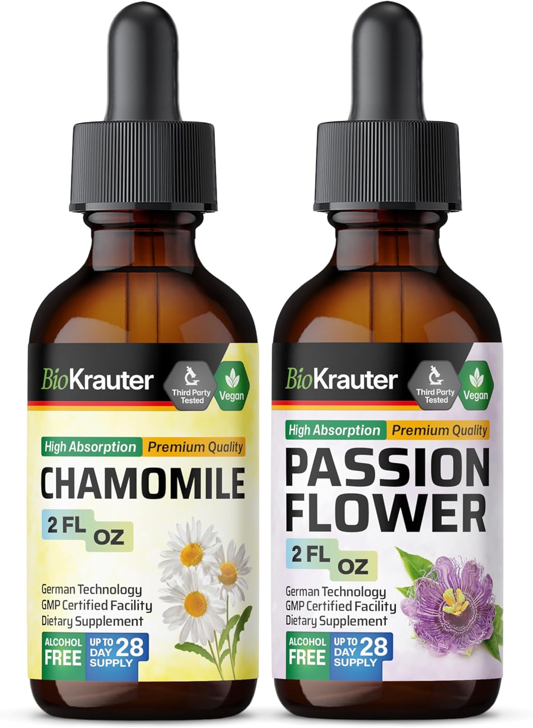 BIO KRAUTER Chamomile Tincture 2 Fl. Oz. & Passionflower Tincture 2 Fl. Oz.