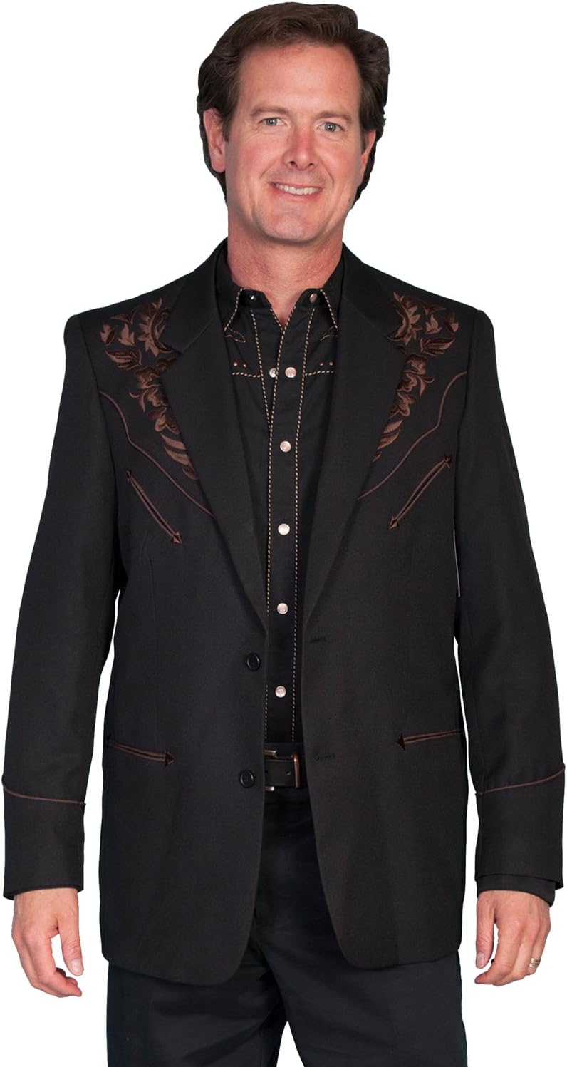 Scully Men's Floral Embroidered Western Jacket Chocolate 44 R