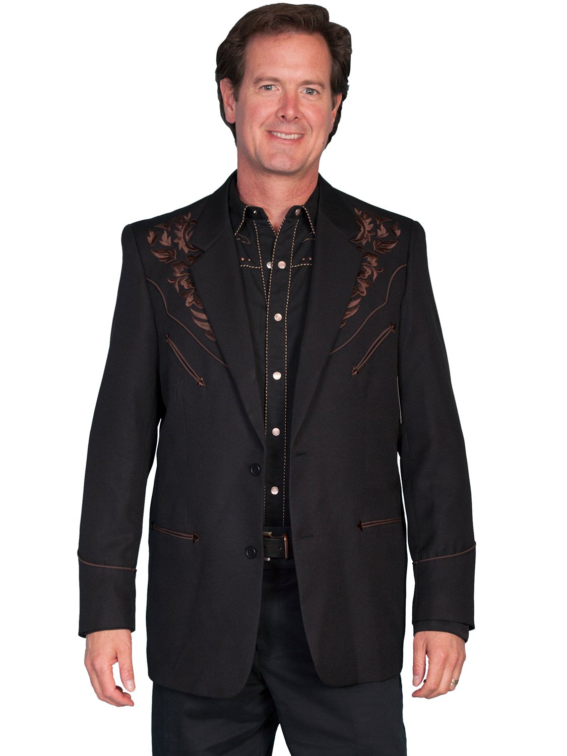 Scully Men's Floral Embroidered Western Jacket Chocolate 44 R