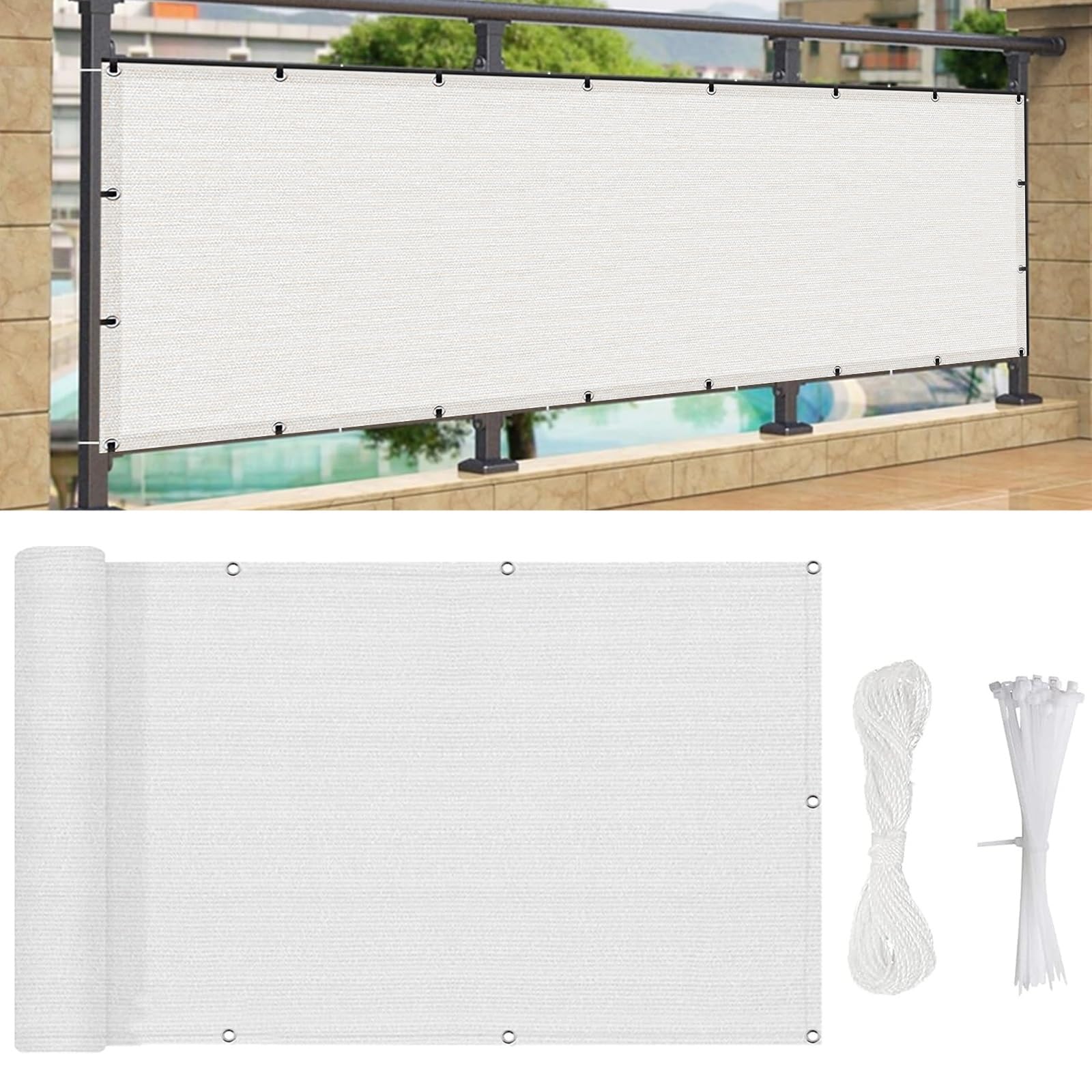 Revêtement et pare vue de balcon blanc 100 x 200 cm toile résistante UV