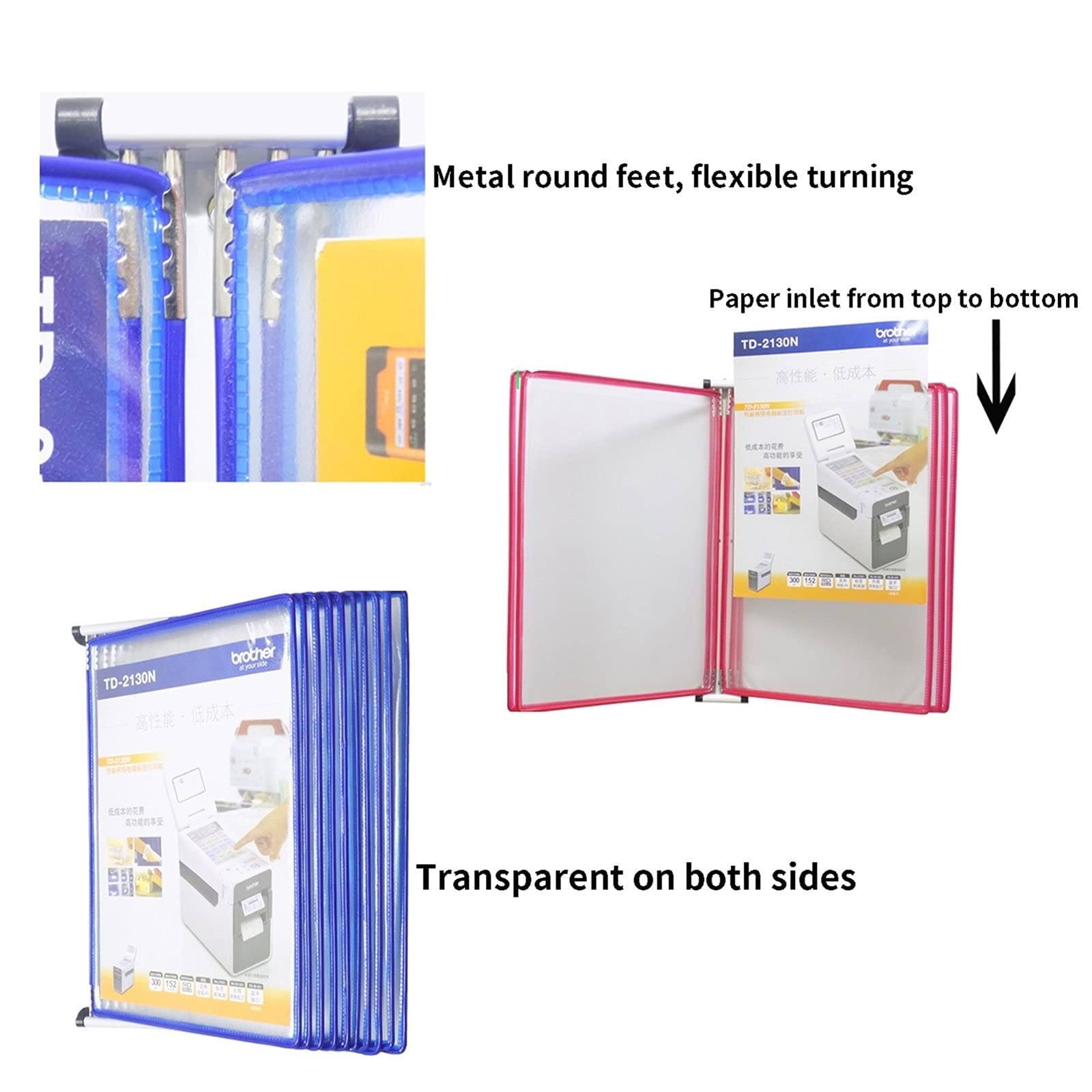 Sistema de referencia de pared Organizador de refe Metal de 20 páginas con 40 bolsillos tamaño carta A4, for mostrar imágenes de la empresa, avisos públicos y menús(Green)