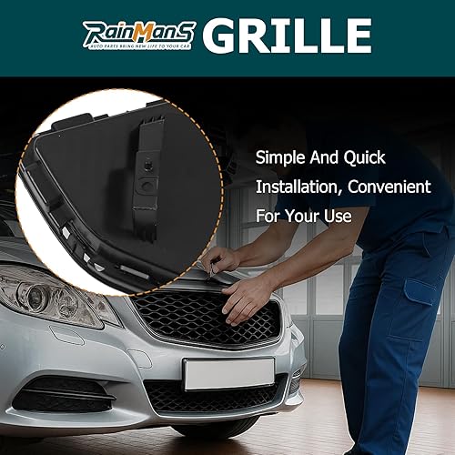 Miniatura 5 de Rejilla delantera de panal de abeja de repuesto negro brillante para 2017 2018 Fusion