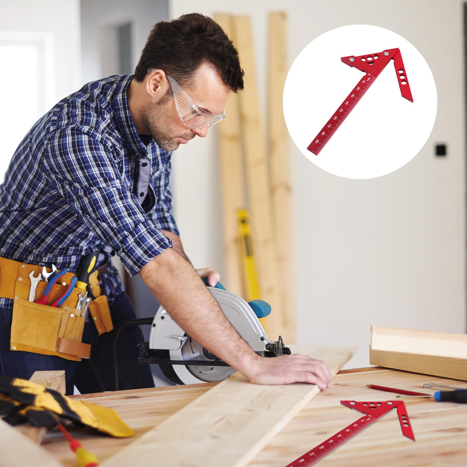 Mittenfinder Aus Aluminiumlegierung – Zentrierlineal 45°/90° Für Rundmaterial, Holzbearbeitungs-Anreißwerkzeug (Rot)