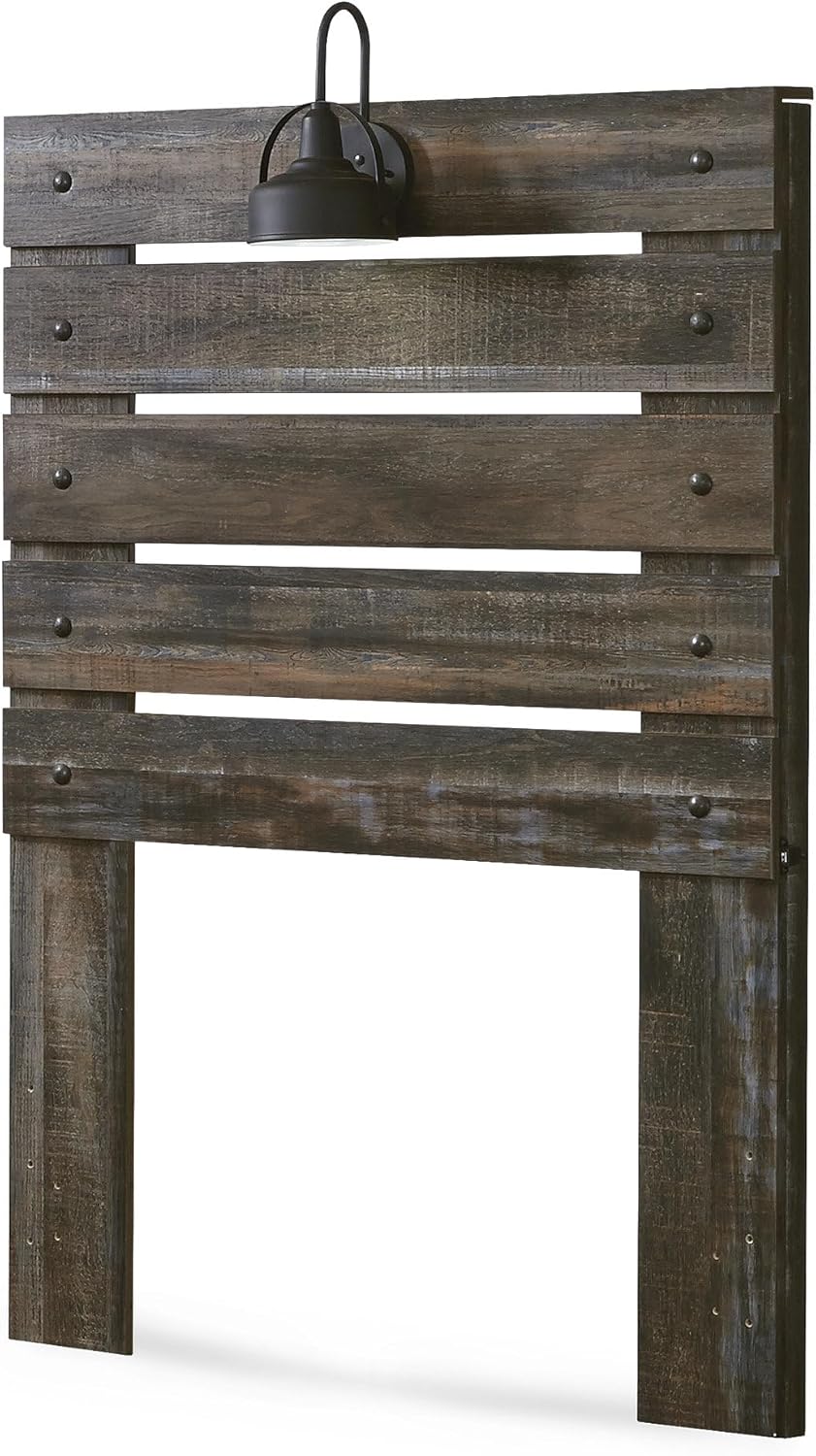 Signature Design by Ashley Drystan Rustic Panel Headboard ONLY with USB Charging Stations, Twin, Brown
