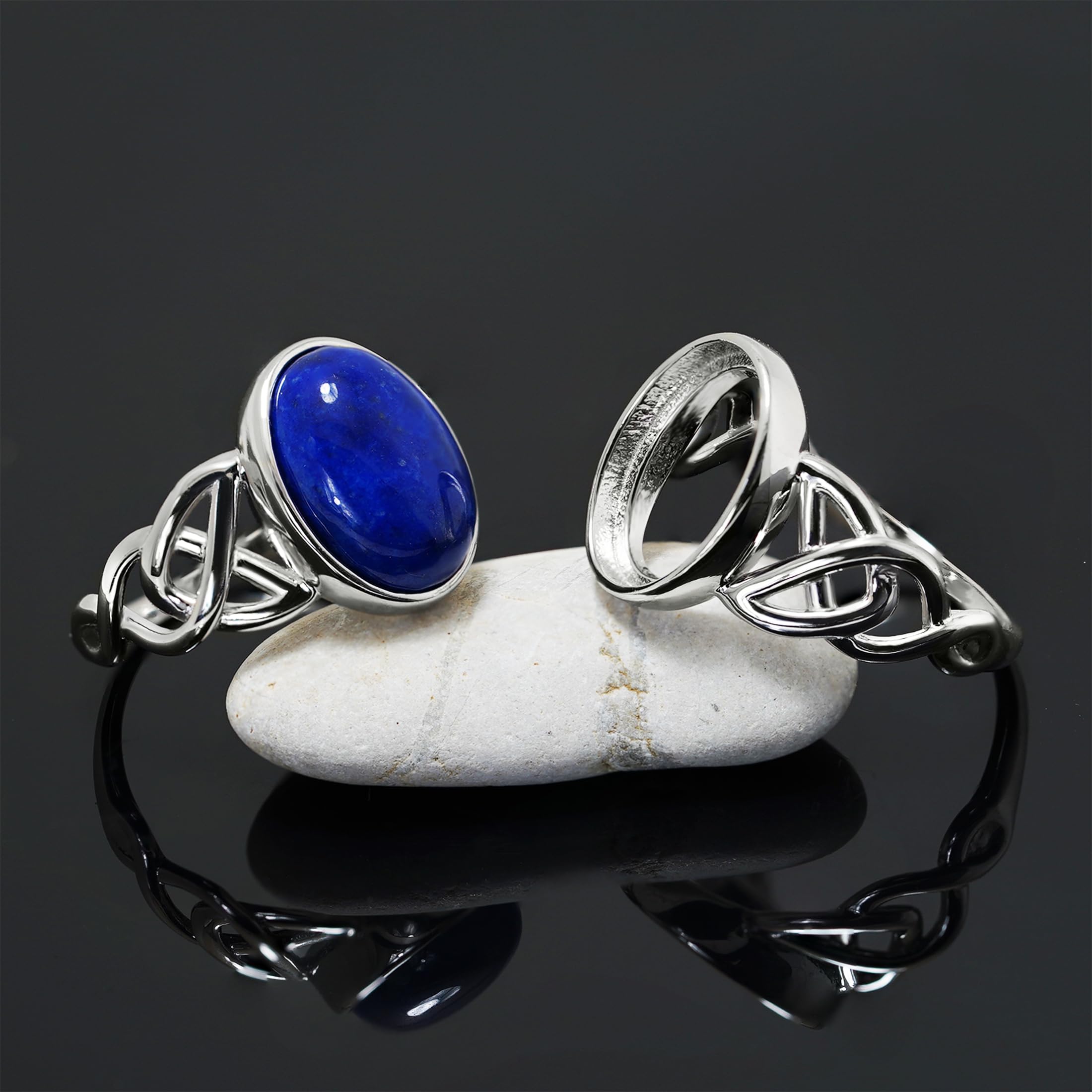 Thai Sterling Silver Prong Ring Base Blank Fit 7X9mm Oval Cabochon Setting Adjustable Bezel Cup Ring Cameo Mounting DIY Jewelry Making Gift For Women