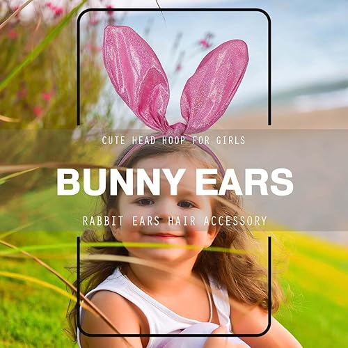 Miniatura 5 de Diadema de orejas de conejo para niñas, orejas de conejo rosa, diadema de conejo con purpurina, lindo disfraz para fiesta y cosplay