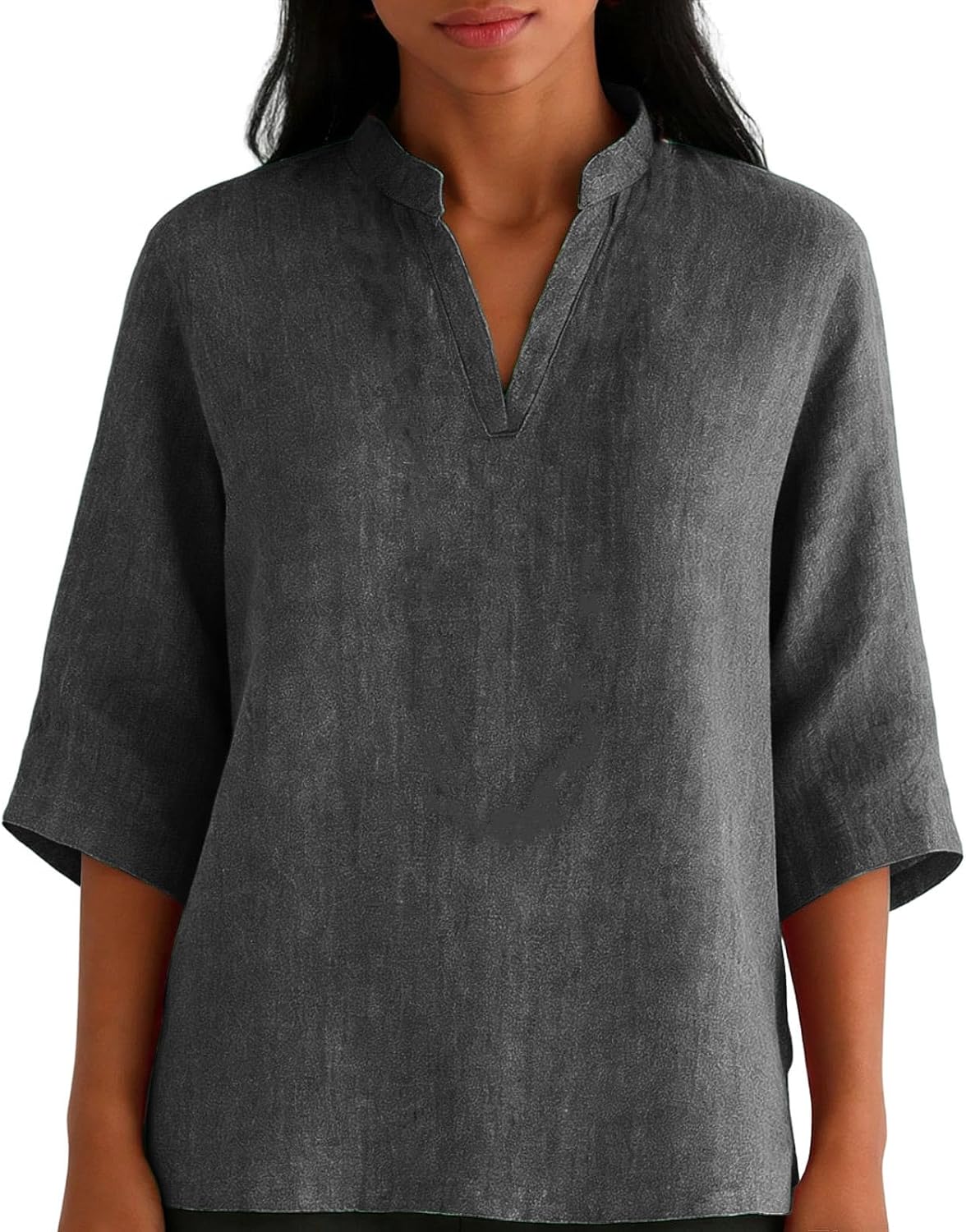 3/4 Length Sleeve Womens Tops V Neck Loose Fit T Shirts Solid Color Blouses Spring Summer Casual Fashion Outfits