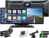 Pantalla Carplay LAMTTO 9.26" para auto con cámara frontal 2.5K, cámara de reversa 1080P | pantalla táctil portátil con navegación GPS, receptor de estéreo para auto con Bluetooth, AirPlay, AUX, FM, Google, Siri, mejora vehículos antiguos 1