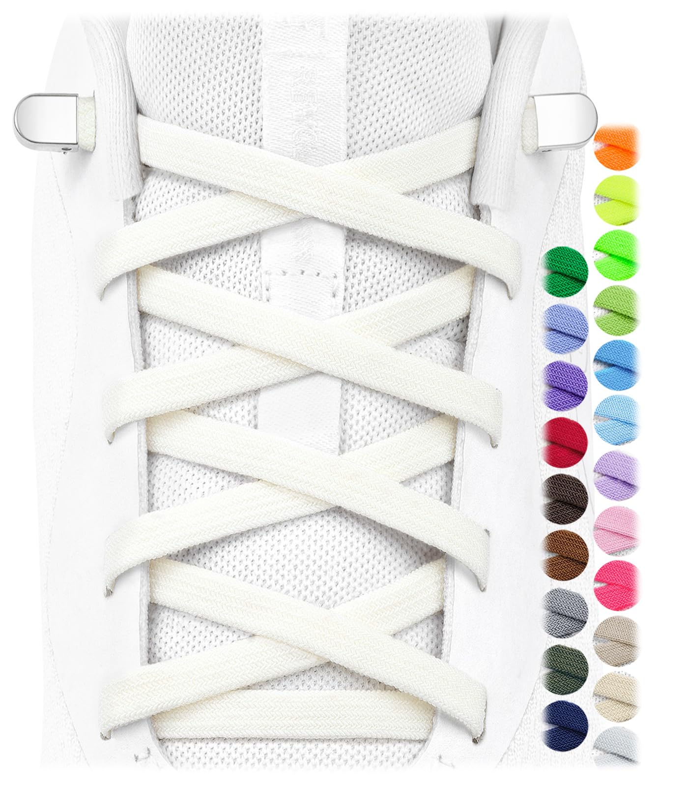 Stepace 2 Pairs Flat Elastic No Tie Shoe Laces for Kids and Adults Sneakers