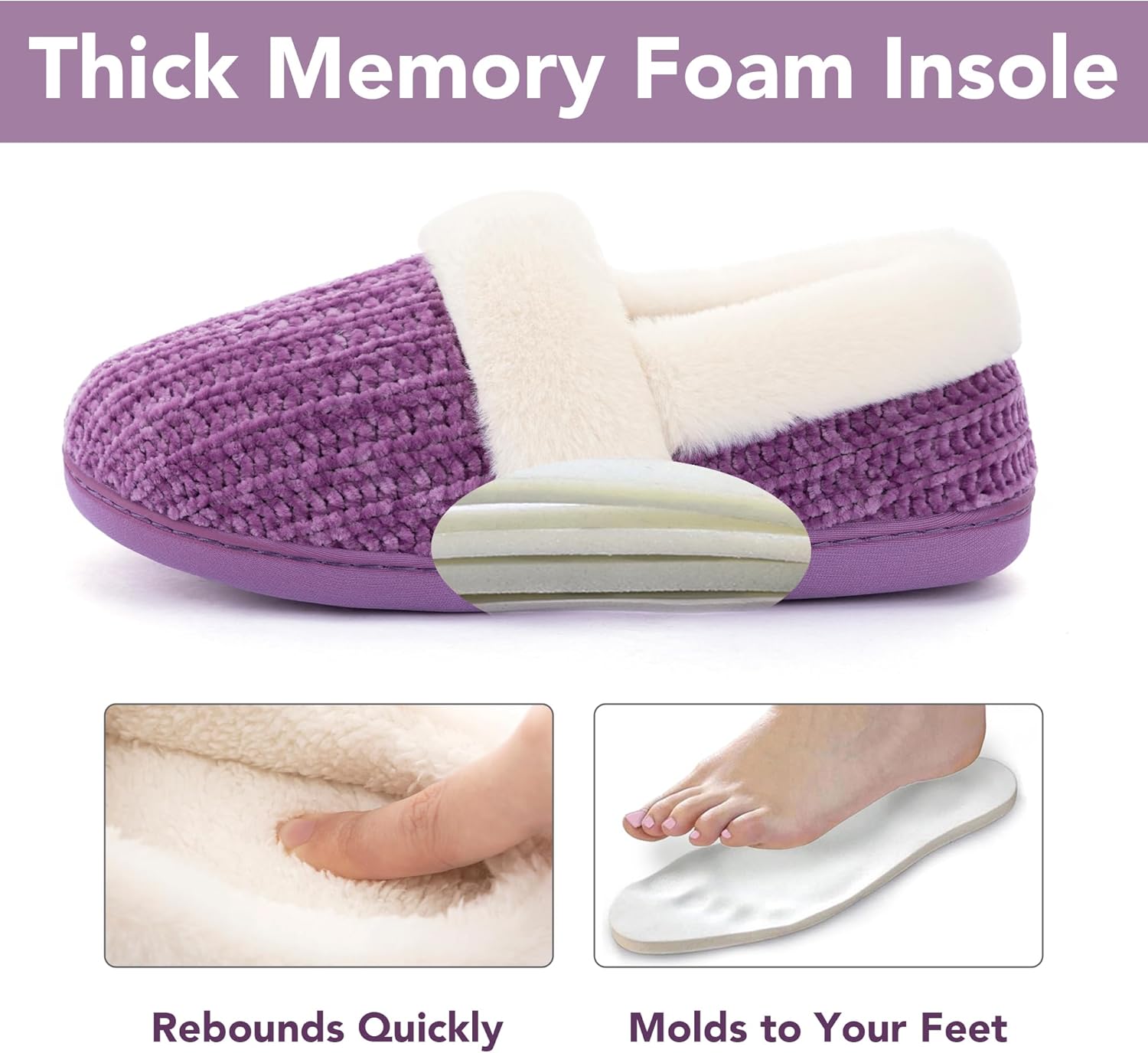 RockDove Women's Cozyweave Chenille Slipper with Faux Fur Collar Sherpa Fleece Lining Soft Cushioned Footbed and Non Slip Rubber Sole - Image 6