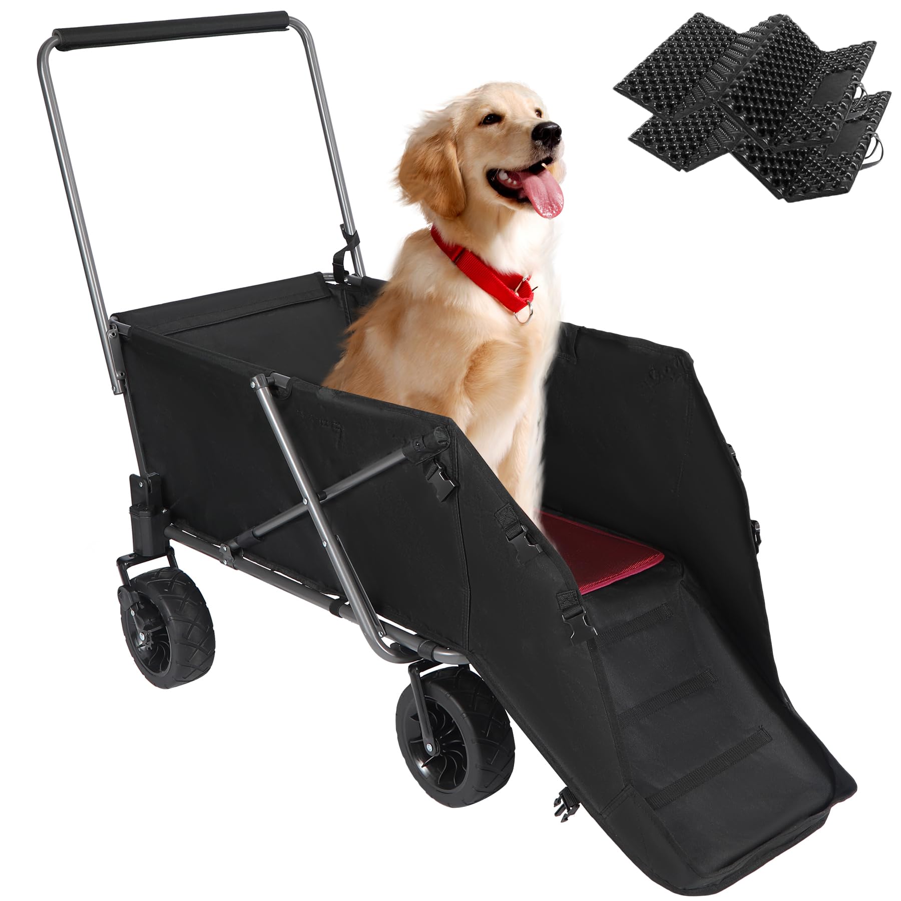 REDCAMP Folding Dog Wagon Cart with 2 Pack Foaming Sit Pad, 134L Large Collapsible Utility Pet Wagon Garden Cart with Wheels for Camping Sports Shopping