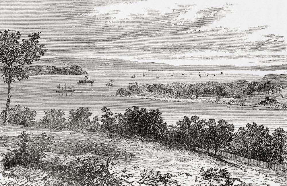 Sydney Australia widziana tutaj w XIX wieku. 'From A Voyage Round the World in 500 Days published 1879 Poster Print by Ken Welsh (18 x 11)