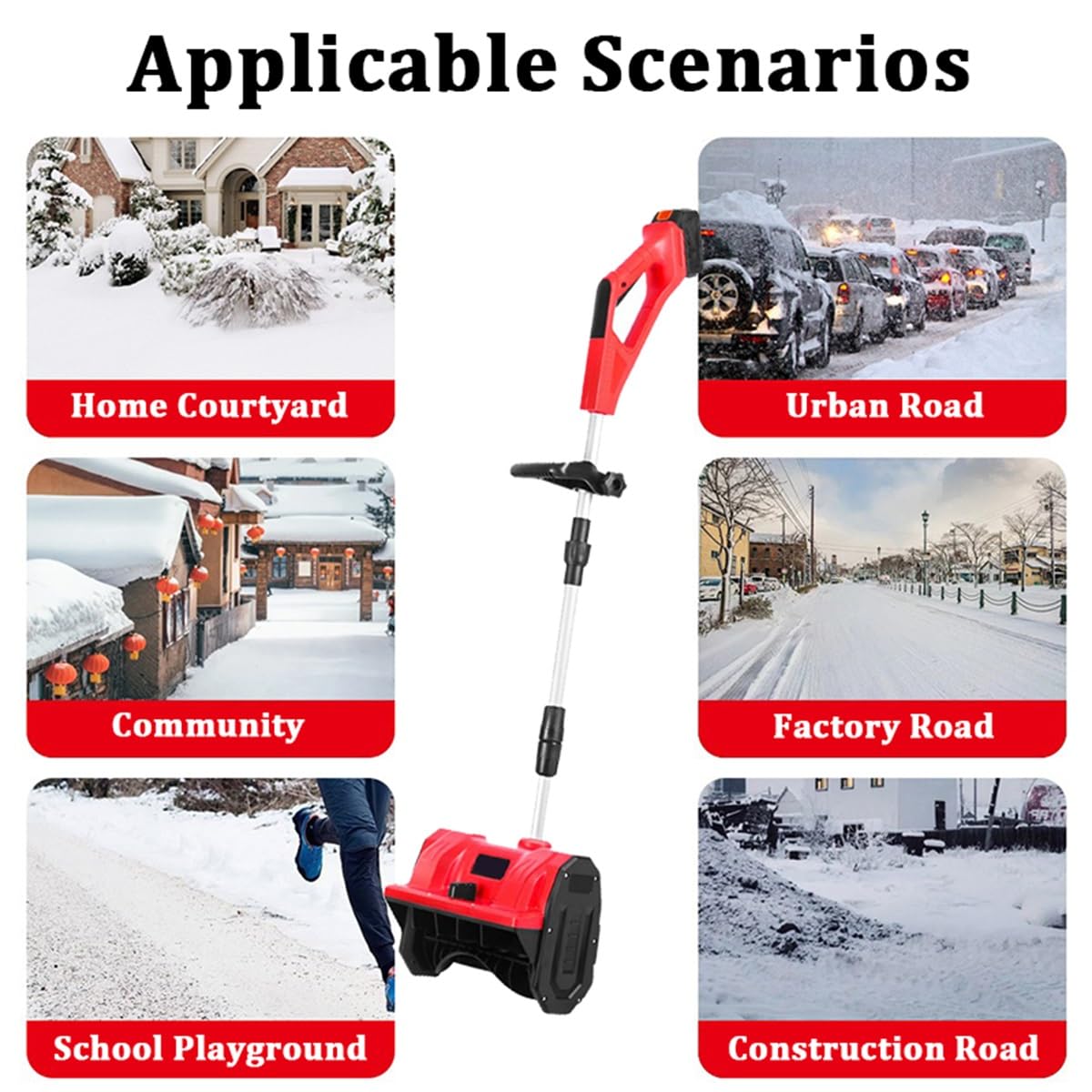 Pala da neve senza fili, direzione regolabile, asta telescopica, senza fili, a batteria, spazzaneve per strade scolastiche e vialetti