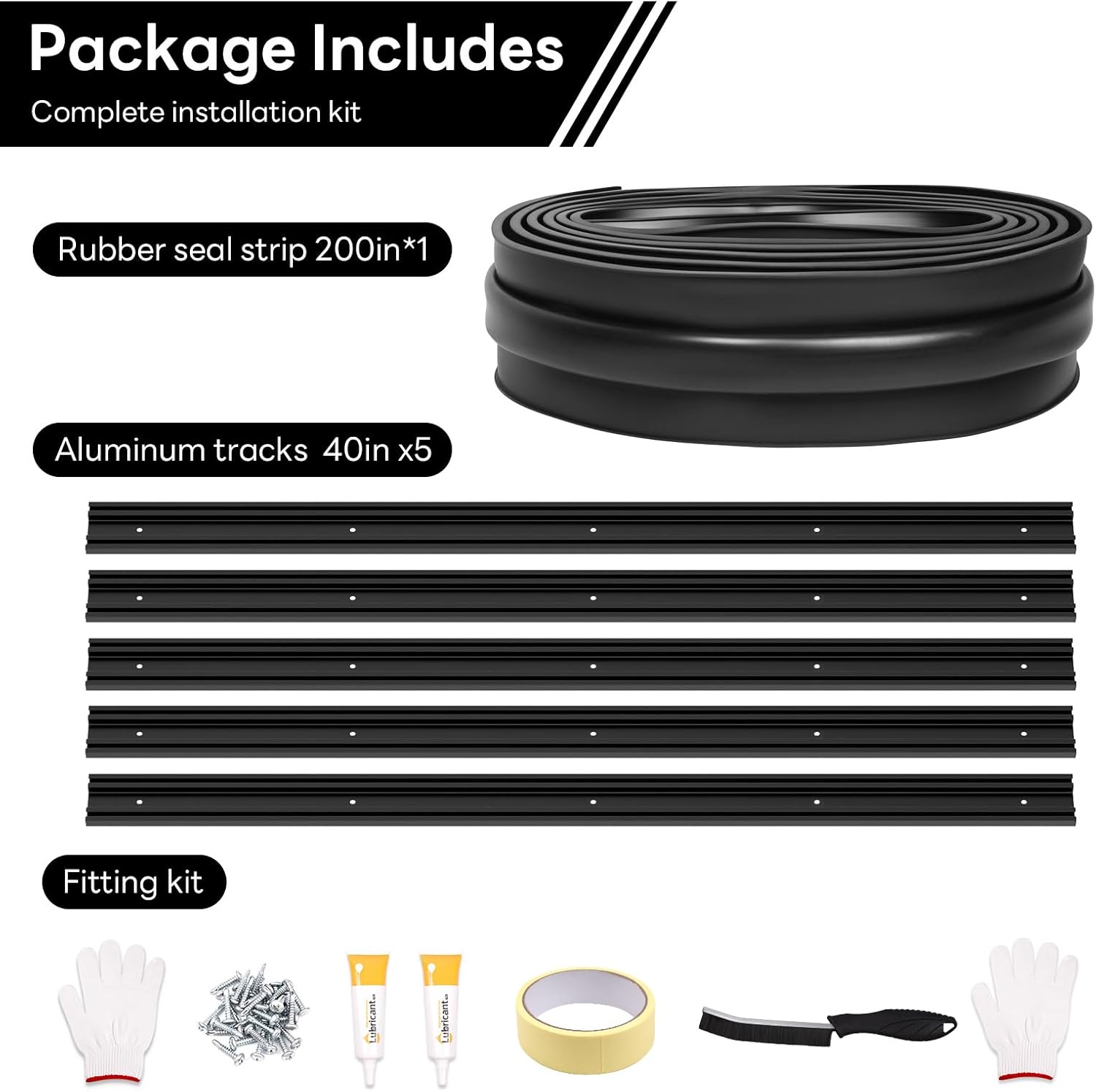 Garage Door Seal, U+O Ring Combination - Pre-Drilled Aluminum Track Retainer Kit, Easy Install, Heavy-Duty Garage Door Weather Stripping Kit, Black (16.5 FT, 1.63" W)