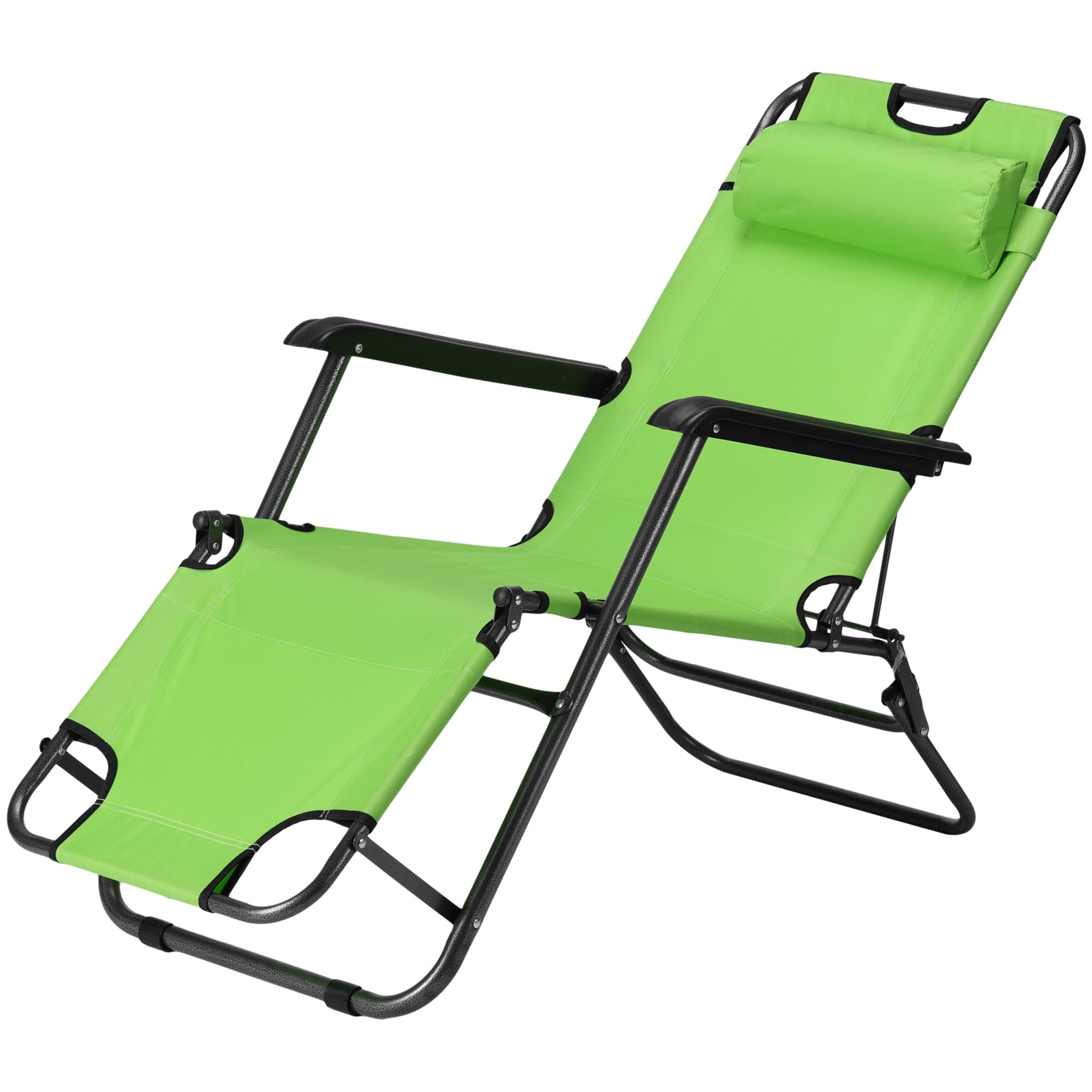 JEMIDI Tumbona Plegable - Silla Reclinable Jardin Playa Piscina Camping - con Reposabrazos Reposacabezas y Respaldo 2 Niveles - Tumbonas Plegables Ligeras 155 x 60 x 80 cm - Verde