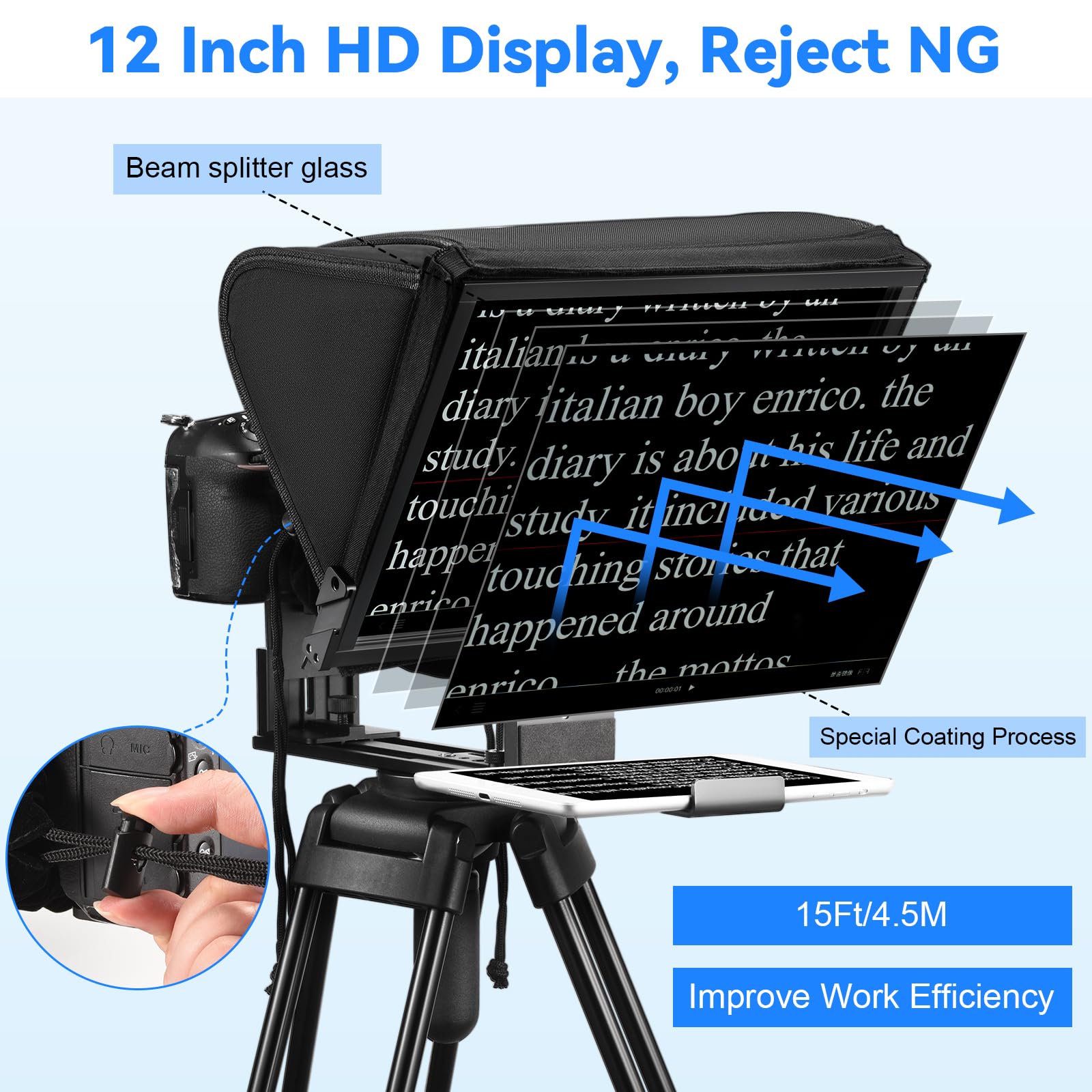 INMEI TX12P Teleprompter with Remote App Control, 14inch Metal Teleprompter?Compatible with iPad, Smartphone, DSLR Camera,Collapsible with Carry Case,Easy to Assemble