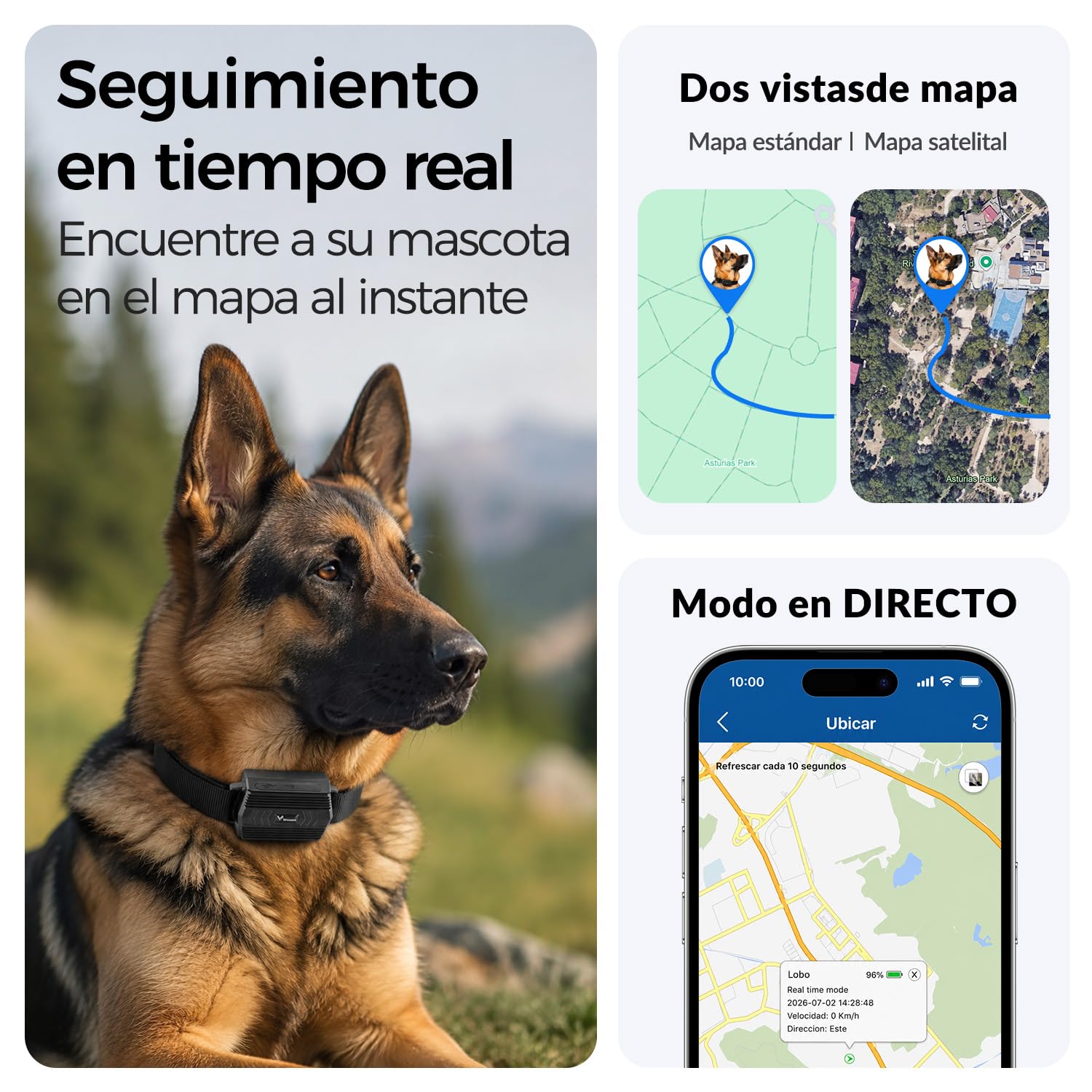 Localizador GPS para Collar de Ganado 4G con Collar Ajustable, Rastreador GPS para Animales IP66 Impermeable, Batería 3000 mAh, Geovalla, App/Web, Rutas 180 Días para Vacas, Ovejas y Perros de Caza