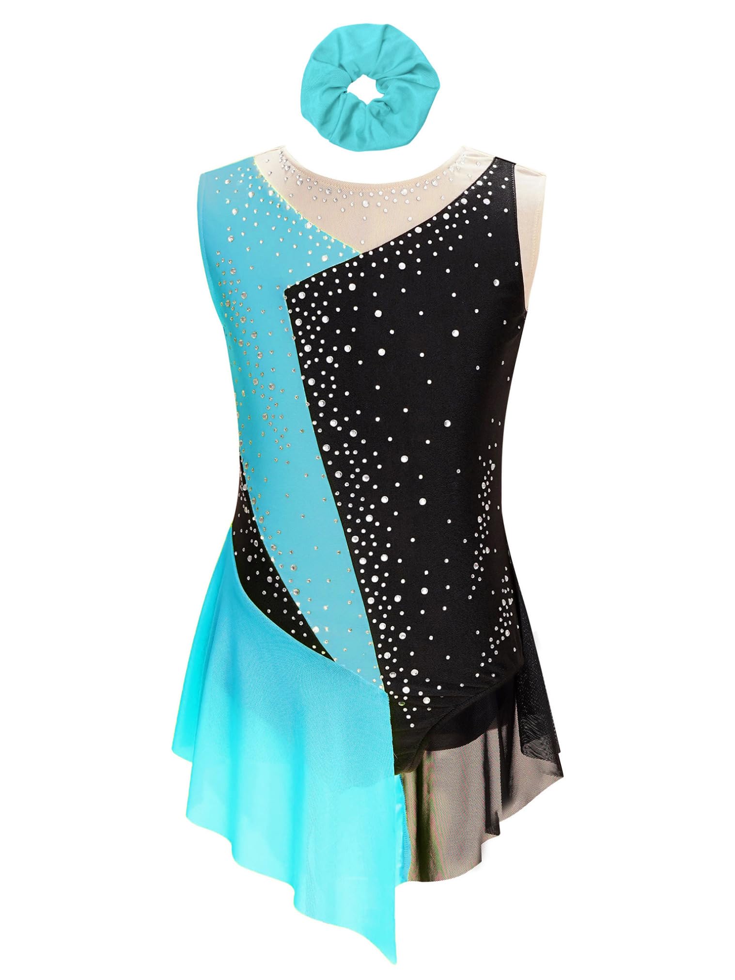 JEATHA Maillot De Danza Baile Brillantes Niñas Maillot Sin Manga con Malla Transparente Vestido De Patinaje Artístico Gimnasia Ropa De Bailarina — view 10