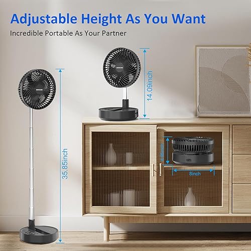 Miniatura 2 de MORECORE Ventilador de pie oscilante plegable, ventilador de exterior con batería de 10000 mAh, entrada y salida USB de 8 pulgadas, ventilador de
