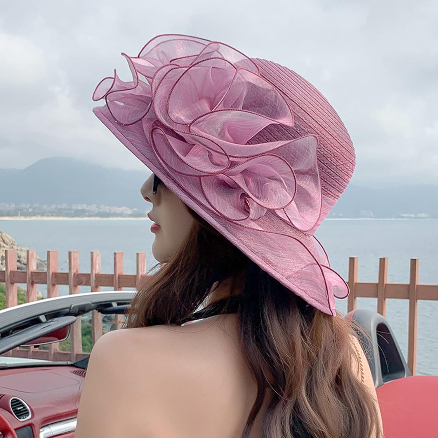 ORIDOOR Women's Organza Cloche Bowler Hat Church Fascinator for Tea Party Bridal Wedding Dress Hat - Image 3