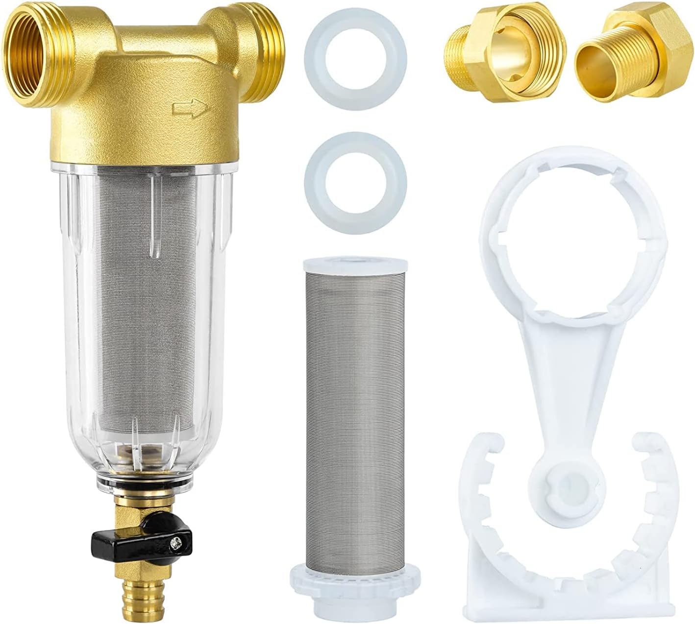 50 Micron Spin Down Sediment Filter for Whole House and Well Water, Reusable Washing Machine Water Filter, BPA-Free Pre-Filter