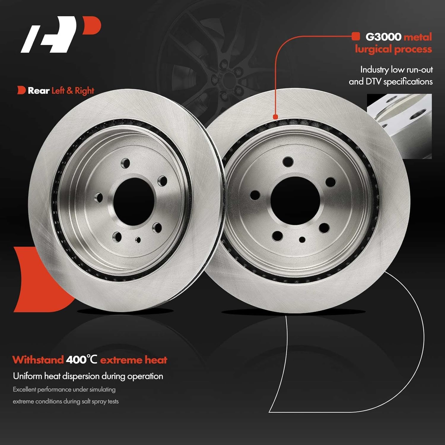 A-Premium 12.40 inch (315mm) Rear Vented Disc Brake Rotors + Ceramic Pads Kit Compatible with Select Cadillac Models - ATS 2016 2017 2018 2019, 6-PC Set