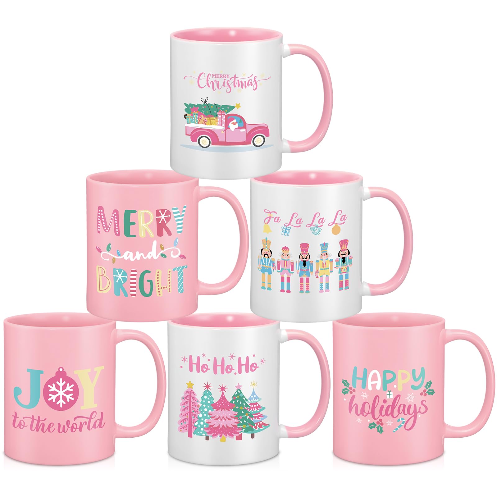 Didaey 6 Pcs Pink Christmas Mugs 12 oz Nutcracker Ceramic Coffee Cup Gifts