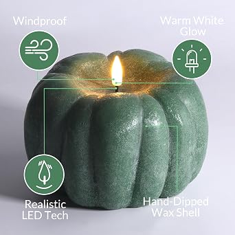 Eywamage Green Pumpkin Fall Flameless Candle with Remote, Halloween Decor