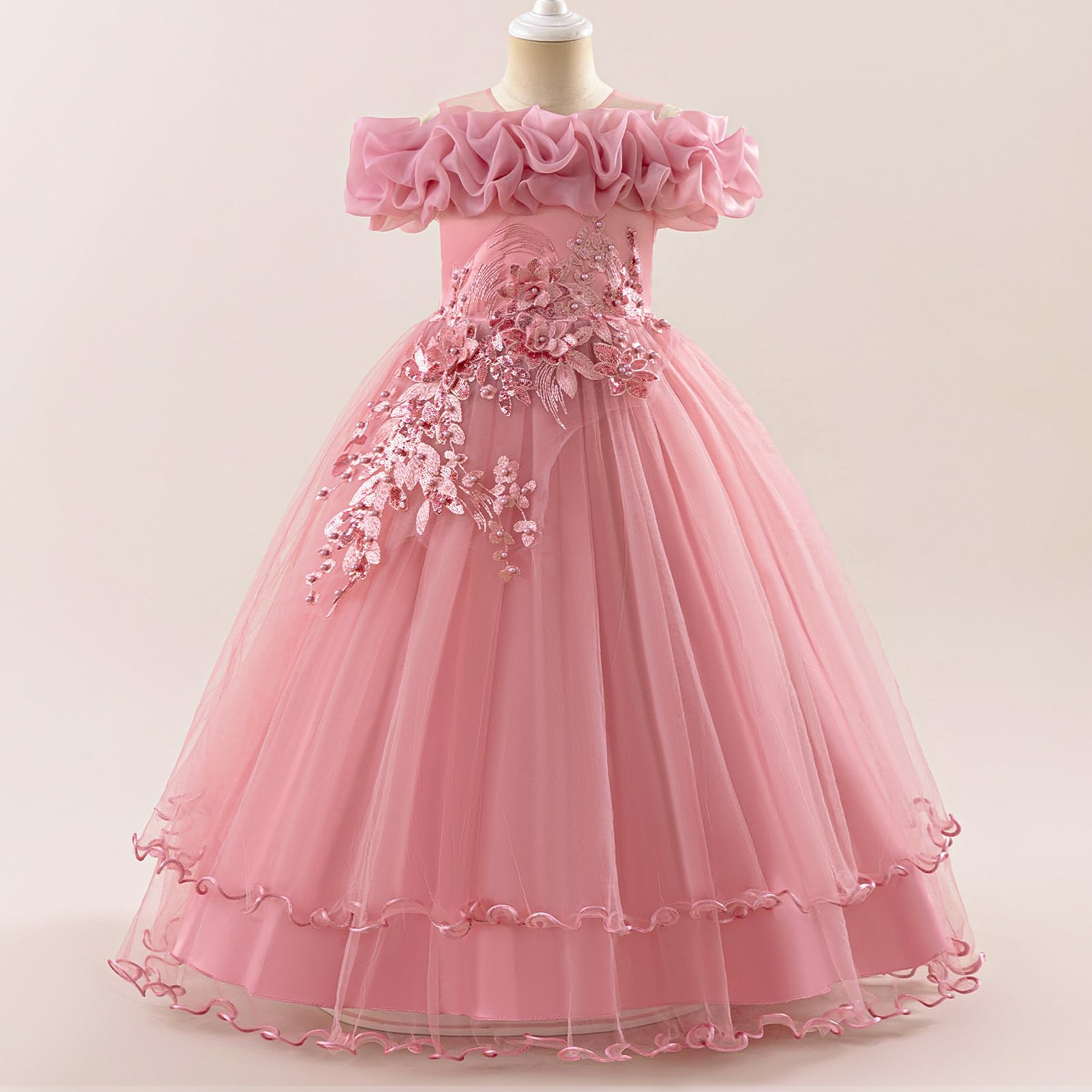 ABEHIK Kinder Mädchen Blumenmädchenkleider Besticktes Hochzeit Brautjungfernkleider Trägerloses Prinzessinnen Kleider Klavier Kostüme