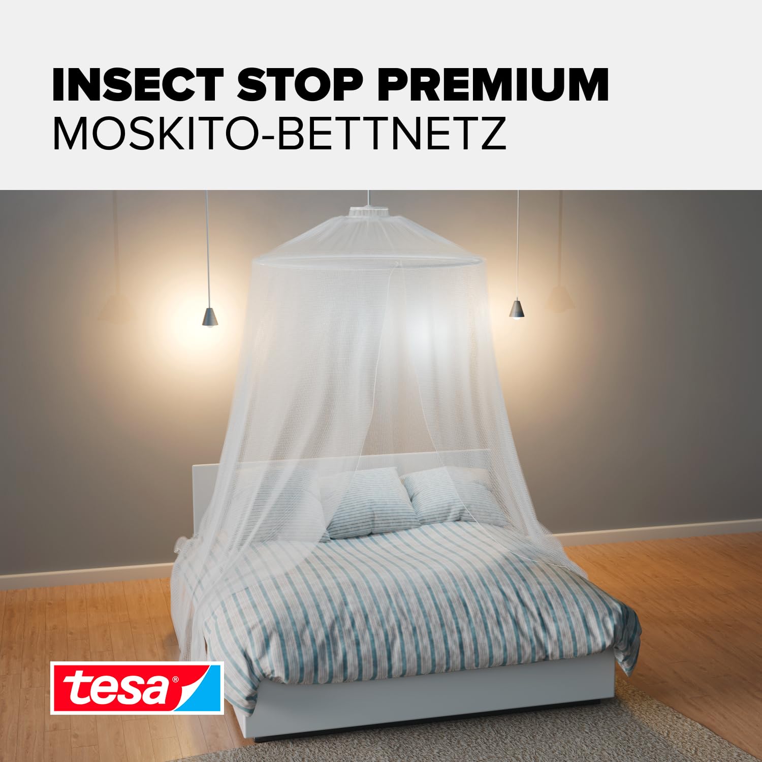 tesa Insect Stop Moskito Bettnetz Premium - Insektenschutz für Doppelbetten - Im praktischen Beutel ideal für Reisen - 125 cm x 250 cm - Weiß (Leichter Sichtschutz)