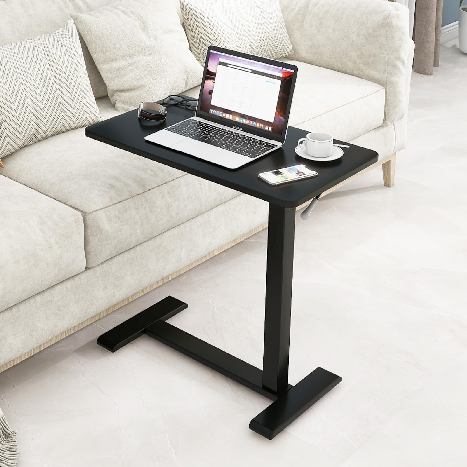 PUNCIA Stehpult 66-100cm höhenverstellbar mit Rollen Überbett-Tisch Schwarz | Laptoptisch Laptopständer mit ergonomisch Steh-Sitztisch Präsentationswagen Schreibtisch für Bett Sofa Büro Office Schule