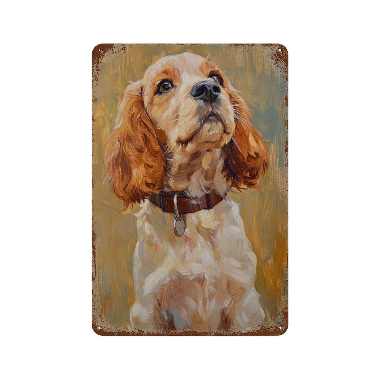 Hand-Painted Cocker Spaniel Artwork 11.8"x7.9" Vintage Rust Metal Sign, Shabby Chic Decor for Cafe, Home Bar And Lounge Decor