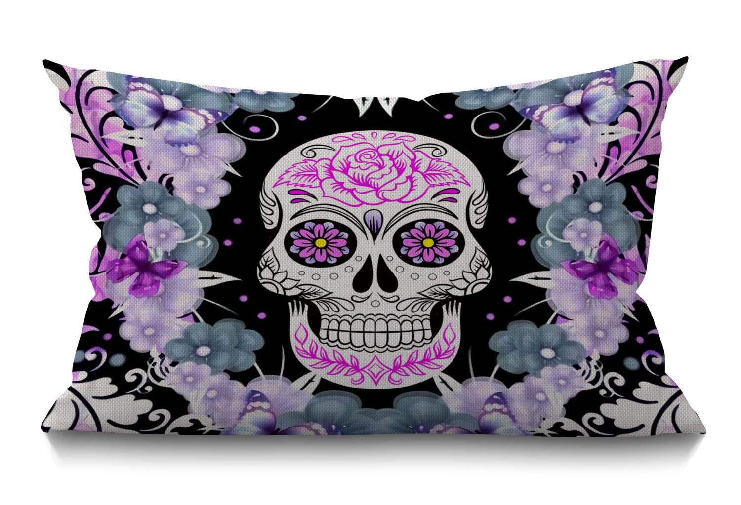 BGBDEIA Flower Sugar Skull Design Cushion Cover Lumbar Pillow Covers Home Decorative Cotton Linen Pillow Case for Sofa Couch Housewarming Gifts Family Room Décor 30 x 50 cm 12 x 20 Inch