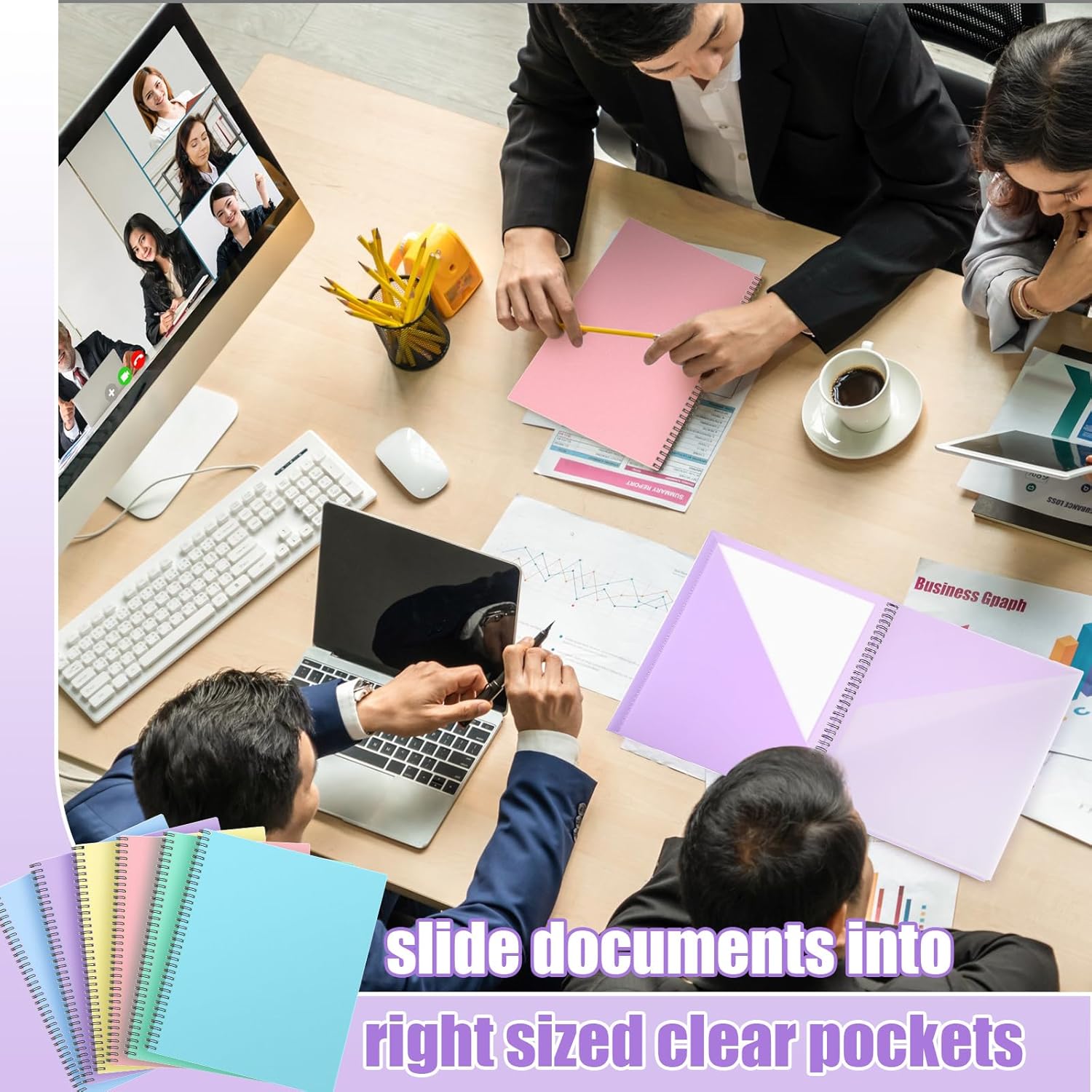 6 Pcs 10 Pocket Project Organizer, Pastel Spiral Folder Organizer, Plastic Spiral Portfolio Folder for Documents, School Supplies, Homework, Students, Teachers, Home Filing