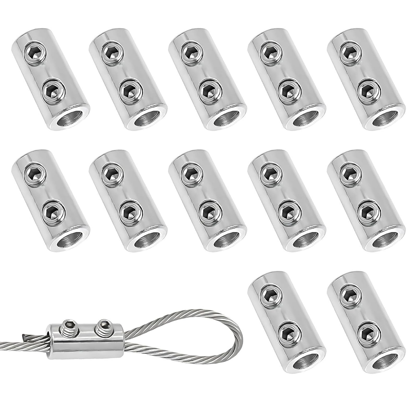 Zwwaazhf Multicolor 12Pcs Stainless Steel Wire Rope Locks Double Hole Clamps For Various Indoor And Outdoor Applications Double Holes Metal Clip