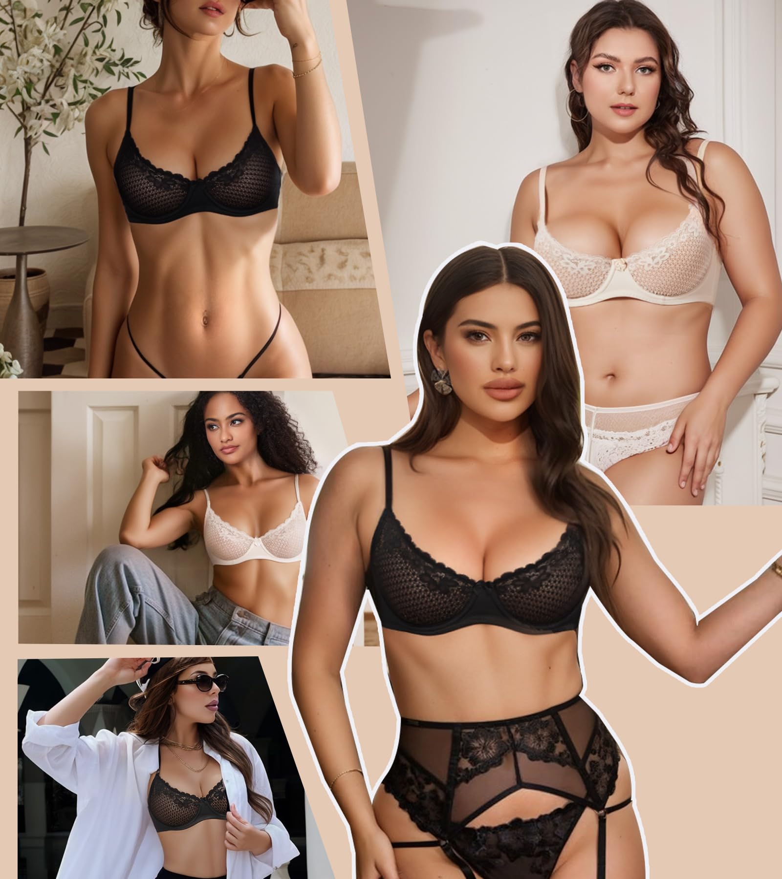 DotVol Soutien-Gorge Balconnet Femme Dentelle résille sous-vêtements Transparents avec Armatures Soutien-Gorge Non rembourré