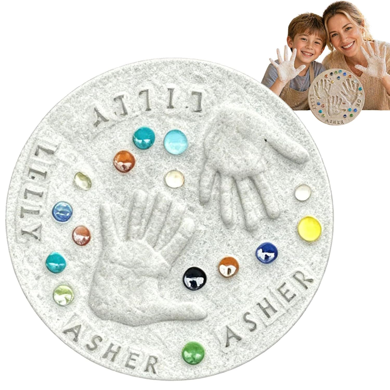 Stepping Stone Kit, Personalized Garden Handprint Stepping Stone, Kids Arts and Crafts Set with 26 Letter Stamps, Concrete Paver Kit for Adults Family Birthday Holiday (12 inches)