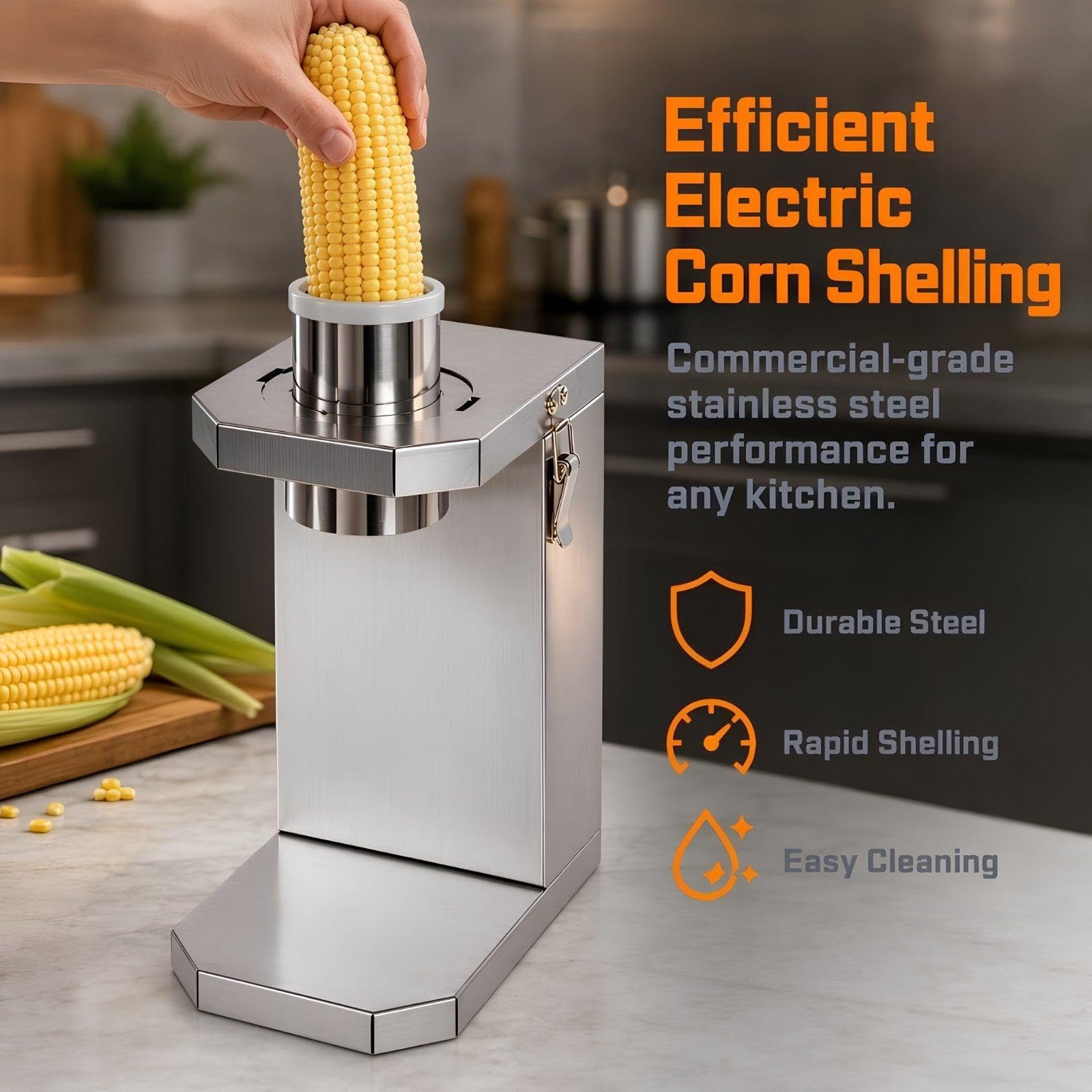 Sgranatrice Elettrica per Mais Fresco e Cotto | Sgranatrice Elettrica in Acciaio Inox, Facile da Smontare e Pulire per Cucine, Ristoranti e Fattorie