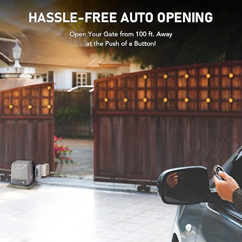 Miniatura 7 de CO-Z Abridor de puerta corredera accionado por bastidor de 3300 libras con sistema de alarma, abridor automático de puerta de 550 W con controles