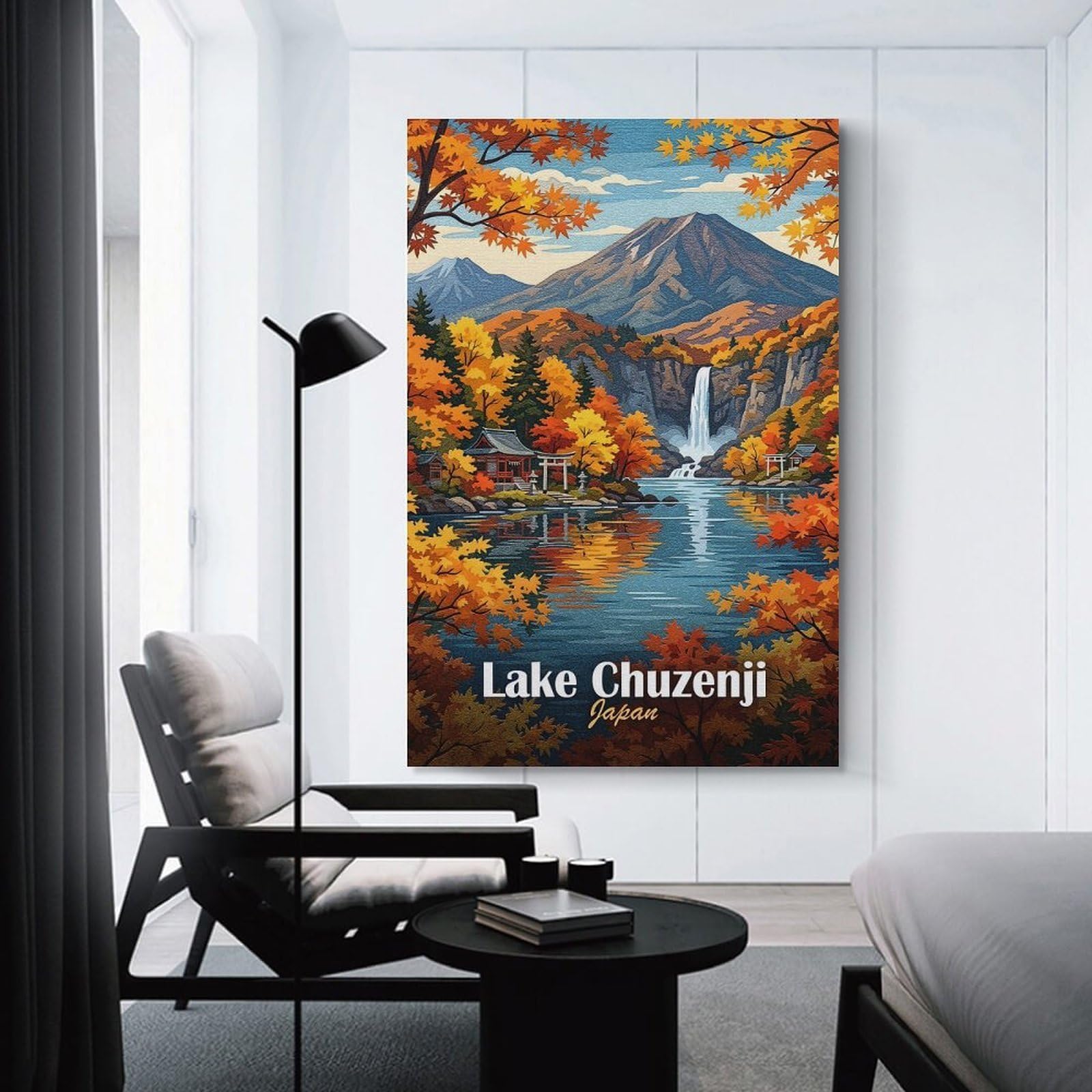 Junmoney Wall Art Print Lake Chuzenji Japan Autumn Landscape, 24x36inch(60x90cm), for Living Room, Bedroom Or Home Office, Thoughtful Wall Decor for Art Lovers