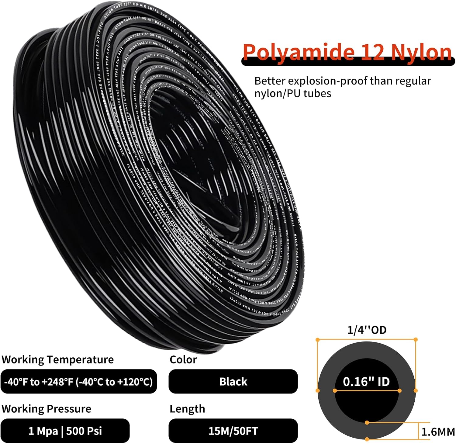 3/8" Air line kit,32.8ft Black Air Hose Tubing Fittings,Compressed Air Line Accessory Kit Brass Push to Connect Fittings for Air Line Air Brake Fittings 3/8 SAE J844 PA12 Nylon Air Tubing