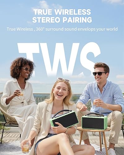 Miniatura 8 de DINDIN Altavoz Bluetooth Portátil: 80W (Pico), 20H Tiempo de Reproducción, Altavoces Inalámbricos de Madera Potentes con Graves, Entrada AUX y USB