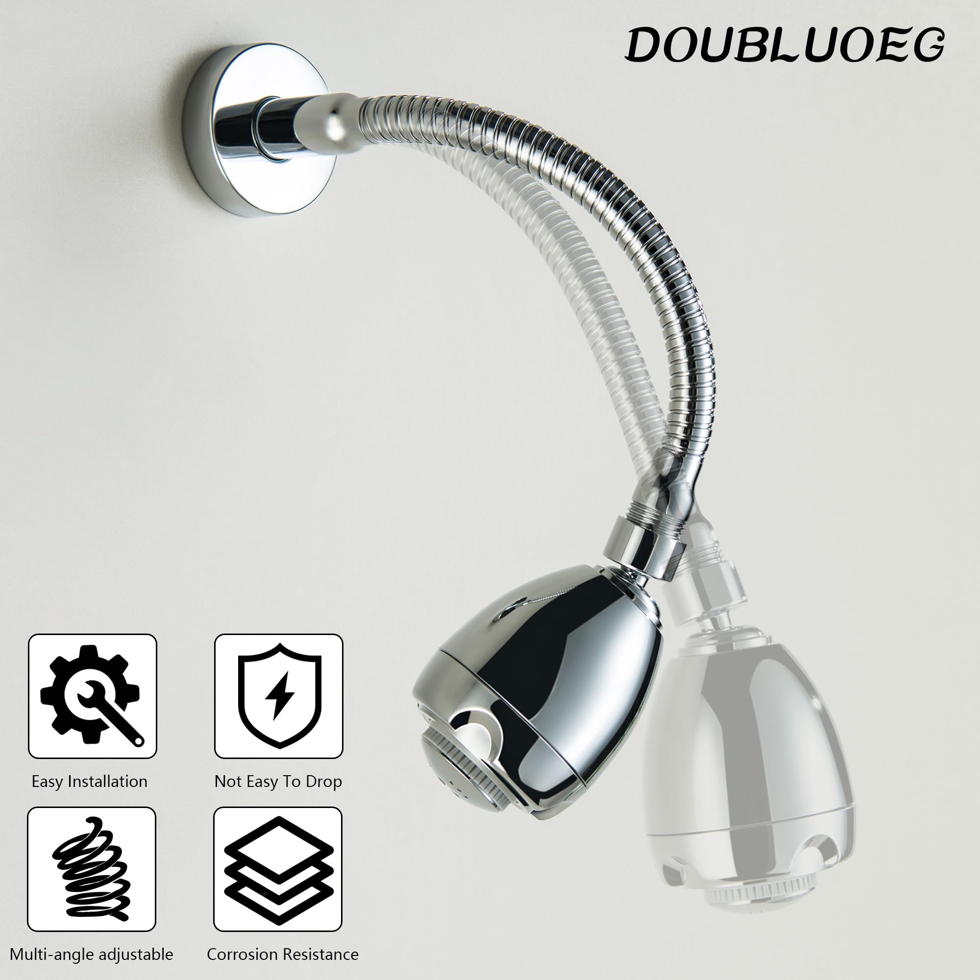 Cabezal de ducha cromado de 11.8 pulgadas con brazo de ducha ajustable, cabezal de ducha flexible de 3 funciones para ducha pequeña, brazo de extensión de cabezal de ducha de alta presión