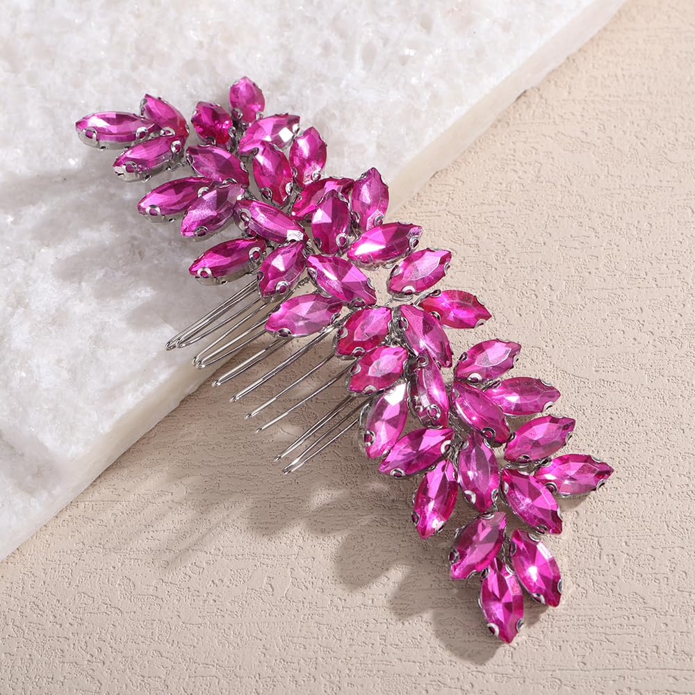 Teyglen Women's Dainty Rhinestone Hair Comb - Luxurious Shiny Bridal Side Comb for Brides and Girls (Rose Red) - Image 4