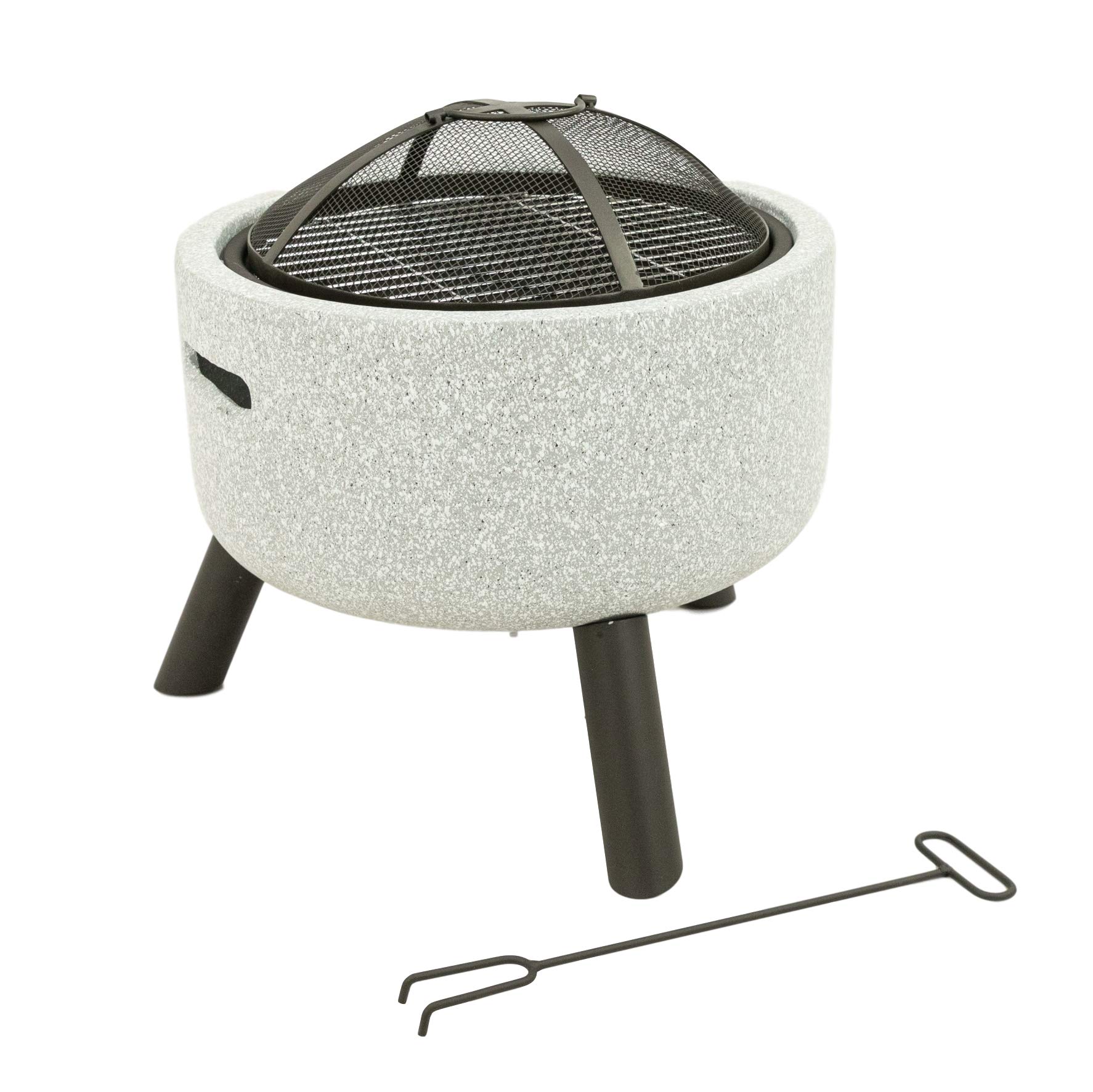 MaxxGarden Brasero – Ø 45 cm, Rejilla: Ø 40 cm, Resistente al Agua y a Las heladas, Madera o carbón de Madera, Acero, MagicMag: Piedra Artificial Mgo, Aspecto Piedra/Negro