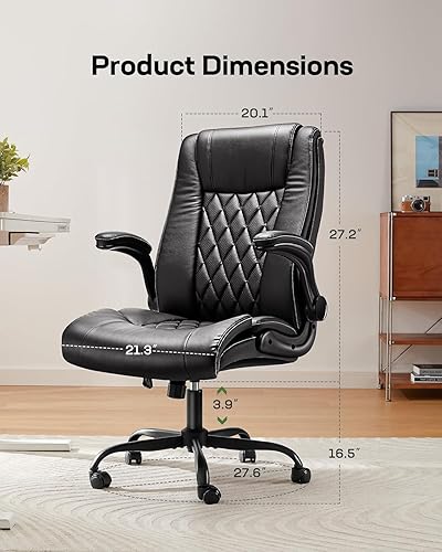 Vista 2 de Marsail Silla de oficina ejecutiva con reposabrazos abatibles, silla de escritorio ergonómica de piel sintética, silla de escritorio giratoria