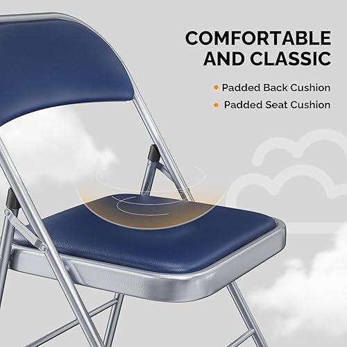 Miniatura 6 de VINGLI Paquete de 2 sillas plegables con asientos acolchados, marco de metal con asiento y respaldo de cuero PU, capacidad de 350 libras, juego de