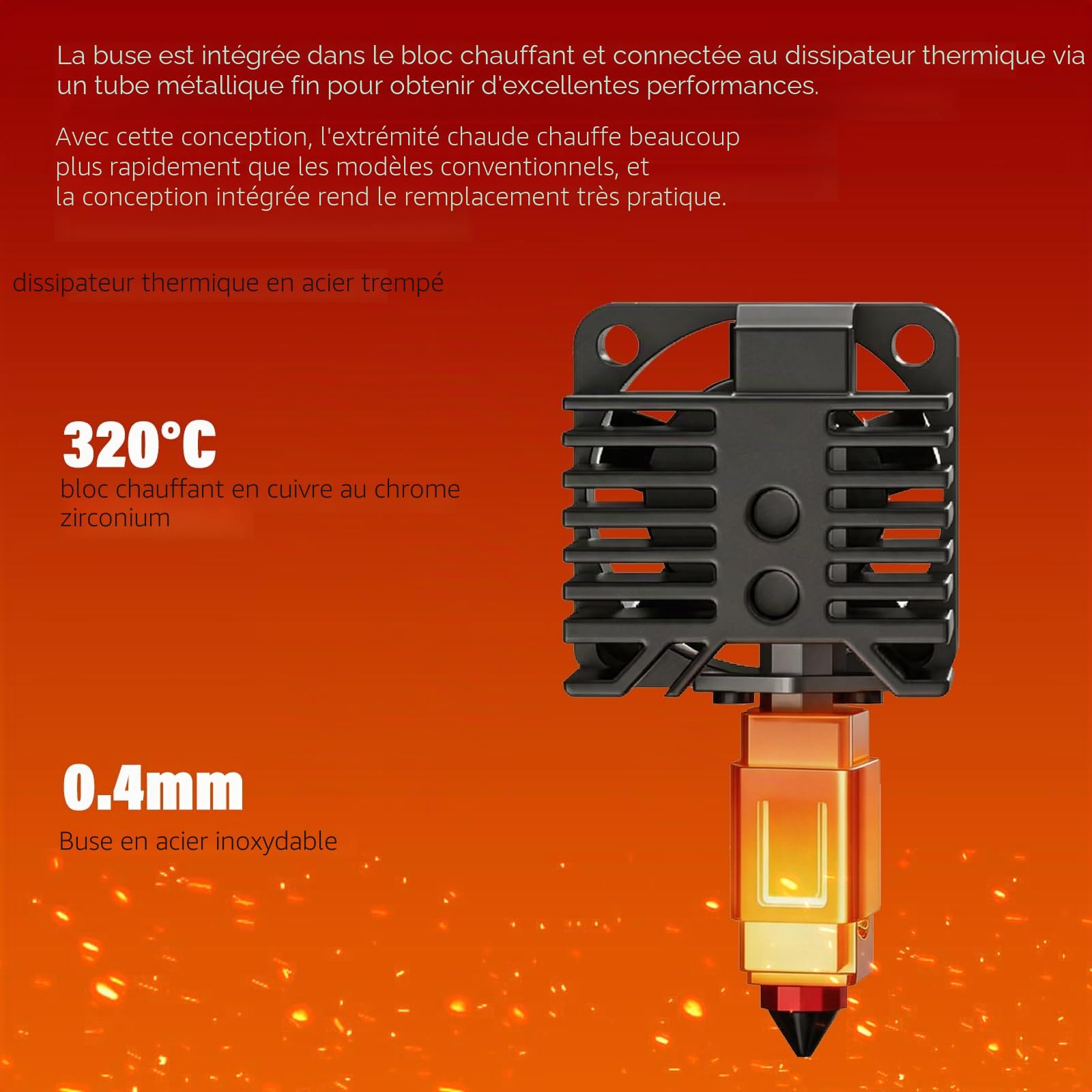 BURMONG P1S P1P Hotend Kit complet 0,2/0,4/0,6 mm, Buse en acier trempé Hotend Kit complet pour Bambu Lab P1P/P1S, Hot End assemblé avec ventilateur, Hotend Pièce détachée pour la série P1