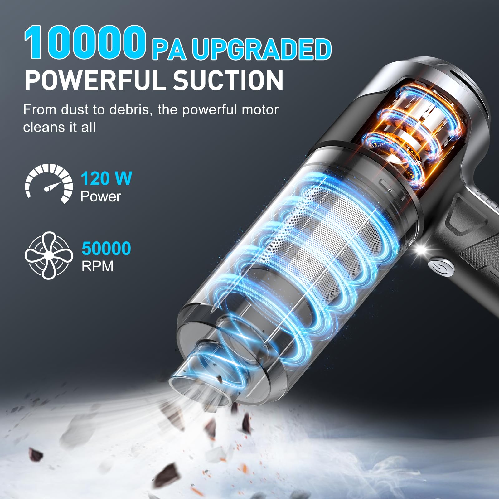 KMM Handheld Car Vacuum Cleaner, 10000PA Hand Held Vacuum & Air Duster view 2